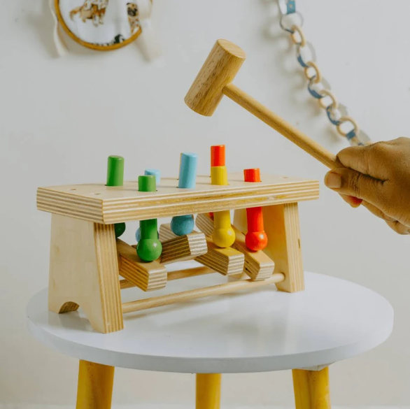 Wooden Hammering & Peg Pounding Bench Toy