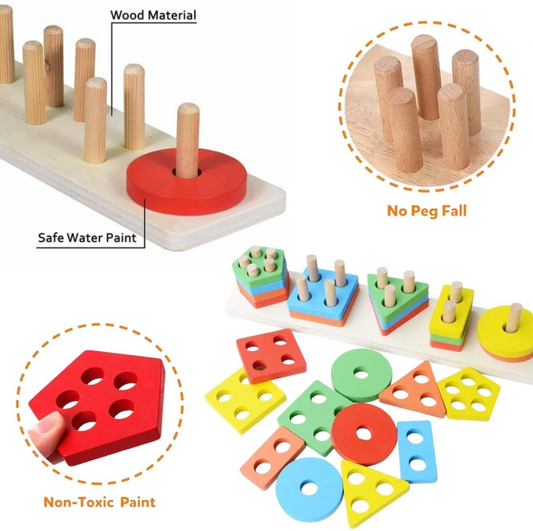 Wooden Shape & Color Sorting Board